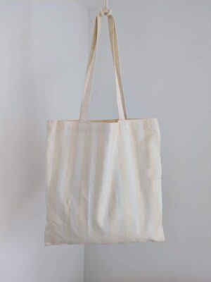 Cream Striped Twill Tote Back